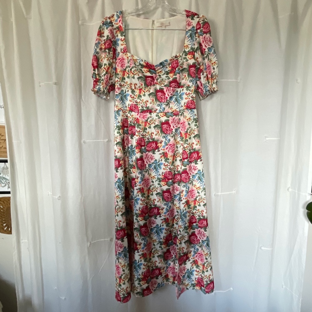 WAYF Floral Midi Dress with Split